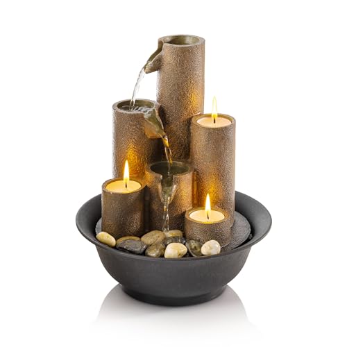 "Alpine Corporation WCT202 Indoor Tabletop Water Fountain with 3 Candles - 11" Brown Decor for Home & Office" - Image 3