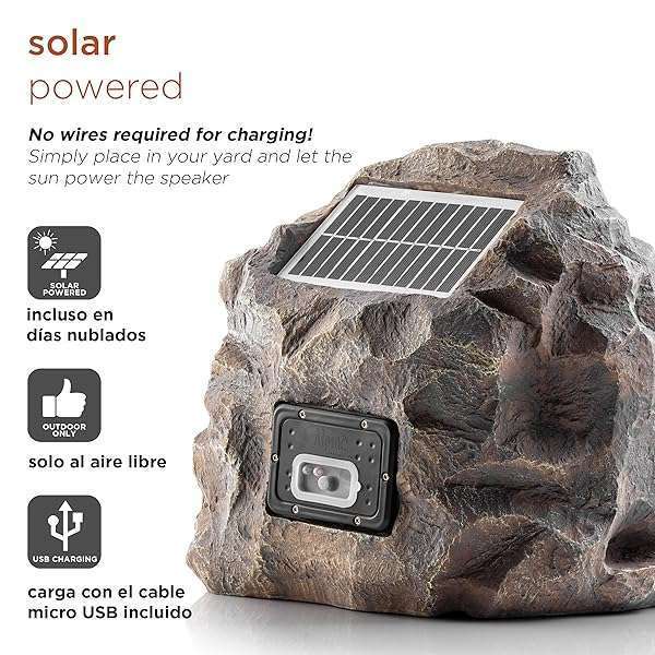 Alpine Waterproof Bluetooth Solar Rock Speaker - Outdoor Wireless Gray Design - Image 5