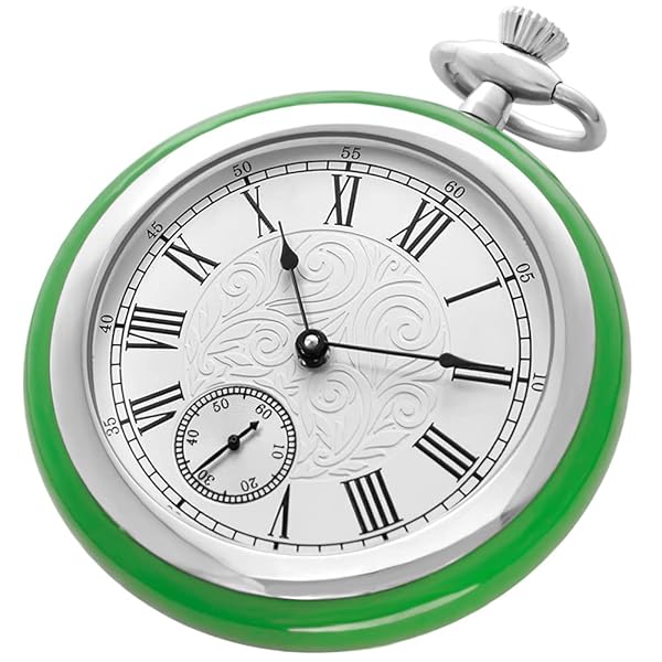 Alwesam Antique Pocket Watch Mechanical Hand Wind Green Jade andStainless Steel Watch with Chain and Box