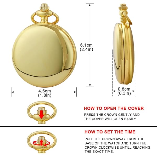 Alwesam Smooth Vintage Quartz Pocket Watch with Chain Roman Numerals Scale(Gold White) - Image 7