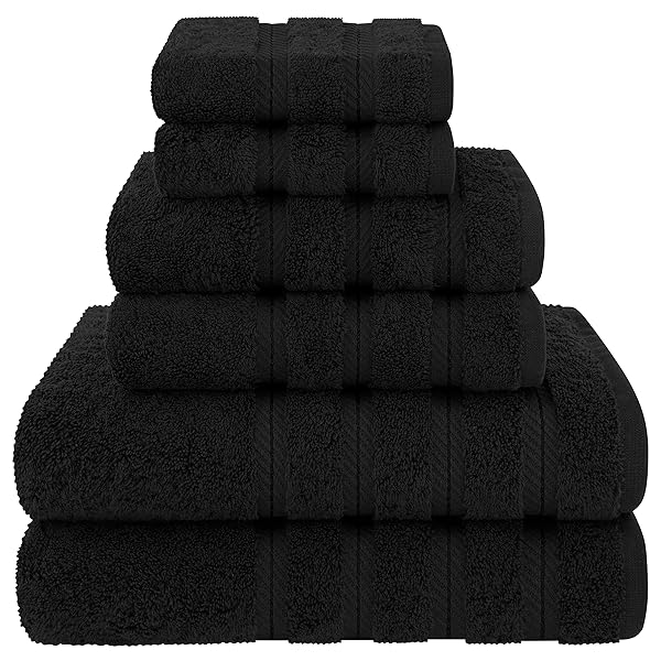 Luxury 6-Piece Black Towel Set: 100% Cotton Turkish Bath, Hand & Wash Towels for Ultimate Comfort