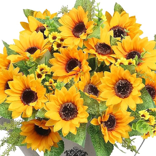 Artificial Sunflower Bouquets - 2 Bunches of Fake Wildflowers for Baby Showers, Weddings & Spring Decor - Image 2