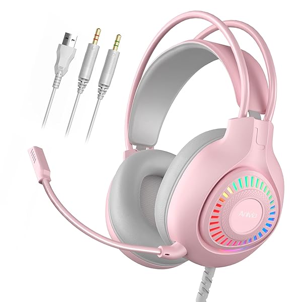 Anivia G1 Pink Gaming Headset for PS4, PS5, Xbox One, PC, Switch, Wired Over-Ear Headphone with Noise Isolation Microphone, Surround Sound Headphone