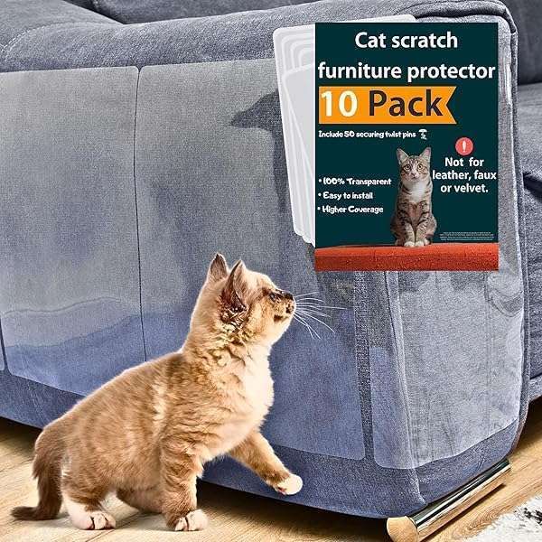 10 Pack Anti Cat Scratch Furniture Protectors with 50 Twist Pins - Ultimate Couch Protection for Cats - Image 2
