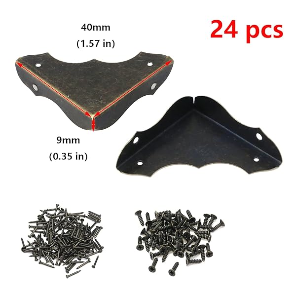 Antrader 24-Pack Metal Corner Guards for Cabinets and Gift Boxes Decorative Edge Covers Bronze Tone 1.5 x 1.5 x 0.35 Inches - Image 2