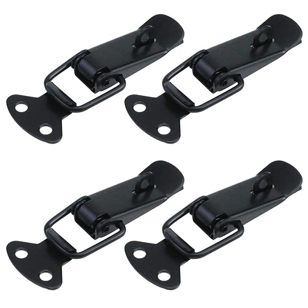 Antrader 4 Set Black Stainless Steel Cabinet Hardware Spring Loaded Latch Catch Toggle Hasp with Screws 2 1/4 Inch Length Lock Hole