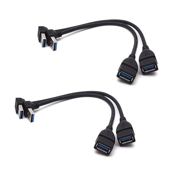 Antrader USB 3.0 Right Angle Extension Cable - 90 Degree Male to Female Adapter (2 Pairs) for Fast Data Transfer