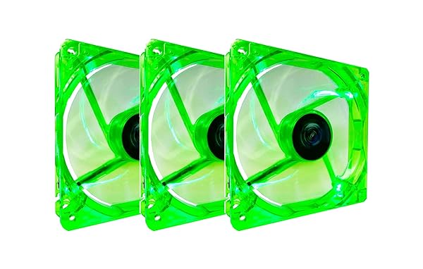 Apevia CF312SL-UGN 120mm Silent Green LED Case Fans (3-Pack) - 4pin Molex & 3pin Motherboard Compatible