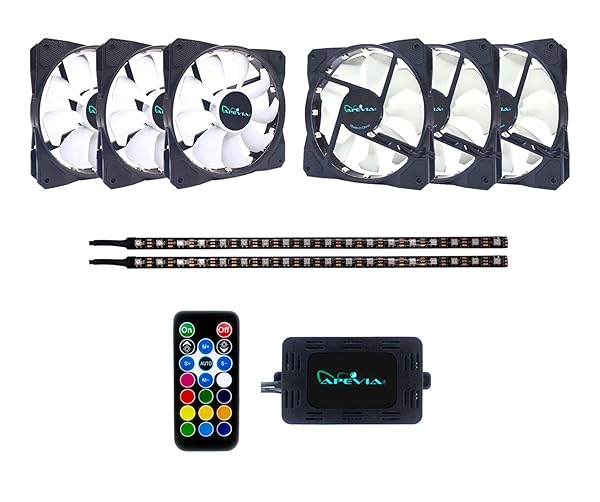 Upgrade Your PC: Apevia FB6P2-RGB 120mm Silent RGB Fan with Remote, 16 LEDs & Anti-Vibration Pads (6+2 Pack) - Image 4