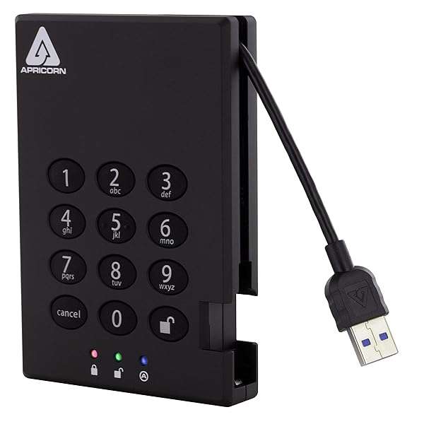 Apricorn 1TB Aegis Padlock USB 3.0: Secure 256-bit AES XTS Portable External Hard Drive