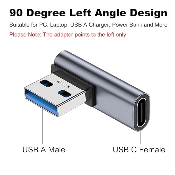AreMe 90 Degree USB C Female to USB Male Adapter 2 Pack, Left Angle Type C to USB A Charger Converter for iPhone, Apple iWatch Watch, Airpods, iPad - Image 3