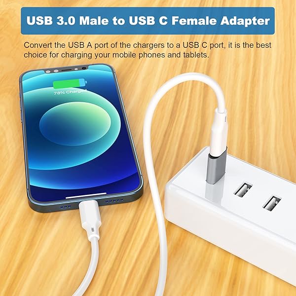 AreMe USB C Adapter (6 Pack), USB A Male to USB C Male Adapter, USB 3.0 to Type-C Converter Connector (Grey) - Image 4