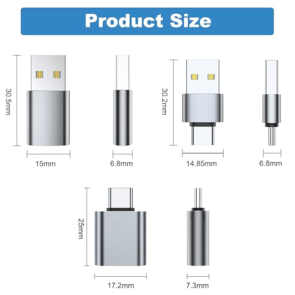 AreMe USB C Adapter (6 Pack), USB A Male to USB C Male Adapter, USB 3.0 to Type-C Converter Connector (Grey) - Image 6