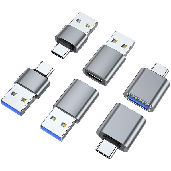 AreMe AreMe USB C Adapter (6 Pack), USB A Male to USB C Male Adapter, USB 3.0 to Type-C Converter Connector (Grey)