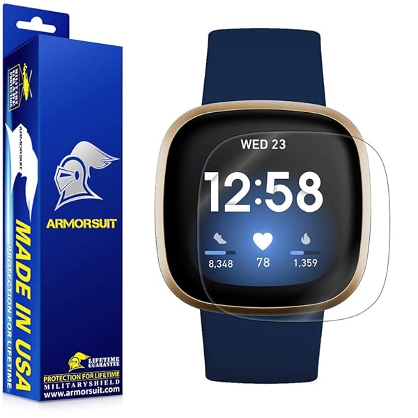 ArmorSuit 6 Pack MilitaryShield Screen Protector for Fitbit Versa 3 and Fitbit Sense 2020 Max Coverage Anti-Bubble HD Clear Film