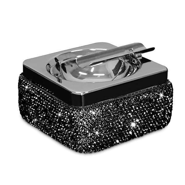 Stylish Stainless Steel Ashtray with Lid & Crystal Diamonds - Perfect for Indoor/Outdoor Use & Home Office Decor