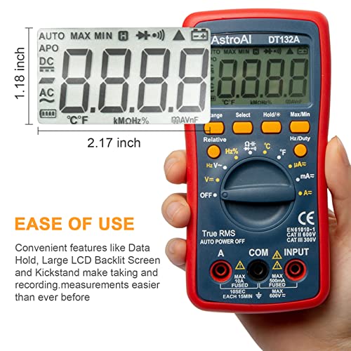 AstroAI Digital Multimeter TRMS 4000 Counts: Voltage, Current, Resistance & More - Accurate Testing Tool for Home & DIY Projects - Image 8