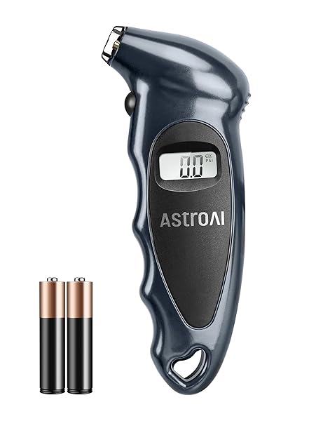AstroAI Digital Tire Pressure Gauge 150 PSI with Replaceable Battery Backlit LCD Non-Slip Grip for Cars Trucks Bicycles Gray
