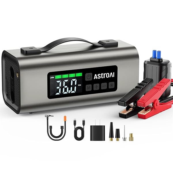 AstroAI Portable Jump Starter with Air Compressor 150PSI, 2500A Car Battery Jump Starter Pack Up to 7.5L Gas and 5.0L Diesel Engine, UL Certified,