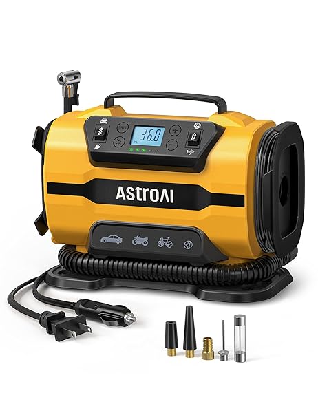 AstroAI Tire Inflator 150PSI Portable Air Compressor with Dual Motors & LED Light - Perfect for Cars, Bicycles & Air Mattresses