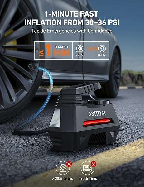 AstroAI Portable Tire Inflator: 12V Air Compressor with Digital Gauge & LED Light for Cars, Bikes & More - Image 4