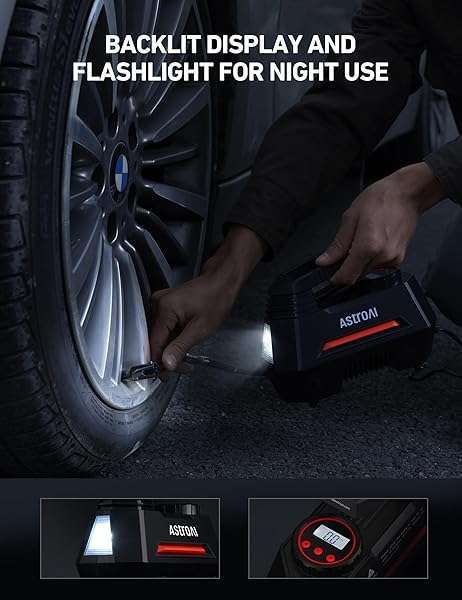 AstroAI Portable Tire Inflator: 12V Air Compressor with Digital Gauge & LED Light for Cars, Bikes & More - Image 9
