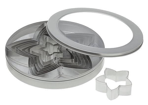 Ateco Plain Edge Star Cutter Set 10 Piece Stainless Steel Graduated Sizes for Baking and Decorating