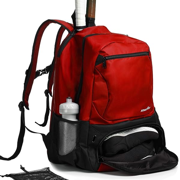 Buy Athletico Premier Tennis Backpack - Holds 2 Rackets & Ventilated Shoe Compartment | Ideal Tennis Bag for Men & Women (Red)