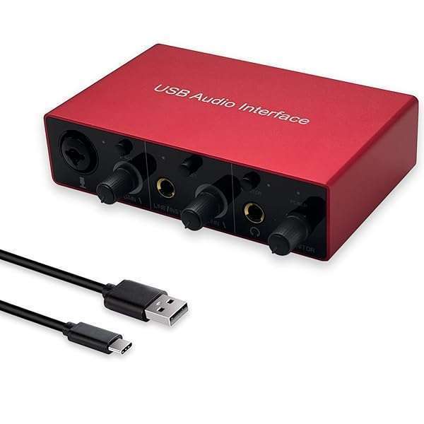USB Audio Interface with Mic Preamplifier & 48V Phantom Power - Perfect for Recording on Tablets & Computers