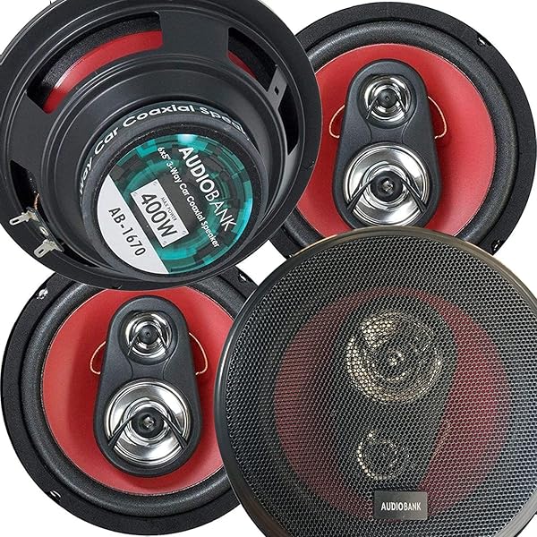 Audiobank 4X 6.5 Inch 800 Watts Peak Power 3 Way Red Car Audio Stereo Coaxial Speakers with Rubber Coated Cloth Surround