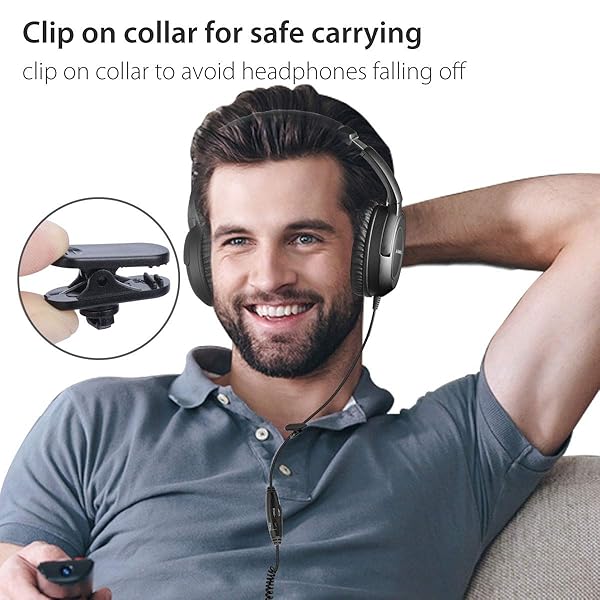 Avantree HF039 Coiled Cord Headphones for TV & PC - 16.4ft with Volume Control & Stereo Sound - Image 6