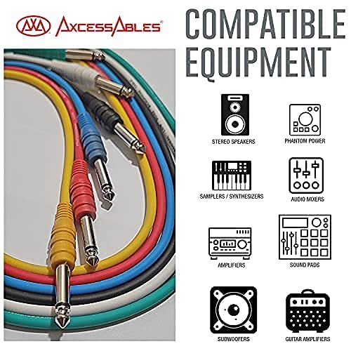 AxcessAbles 1 4 (6.35mm) TS to 1 4 (6.35mm) TS Unbalanced Mono Multi-Color Patch Cables 6 Pack Outboard Gear and Patchbay Studio Cables External - Image 5