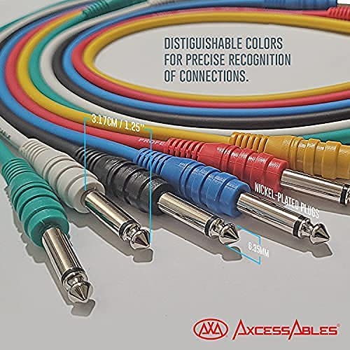 AxcessAbles 1 4 (6.35mm) TS to 1 4 (6.35mm) TS Unbalanced Mono Multi-Color Patch Cables 6 Pack Outboard Gear and Patchbay Studio Cables External - Image 6
