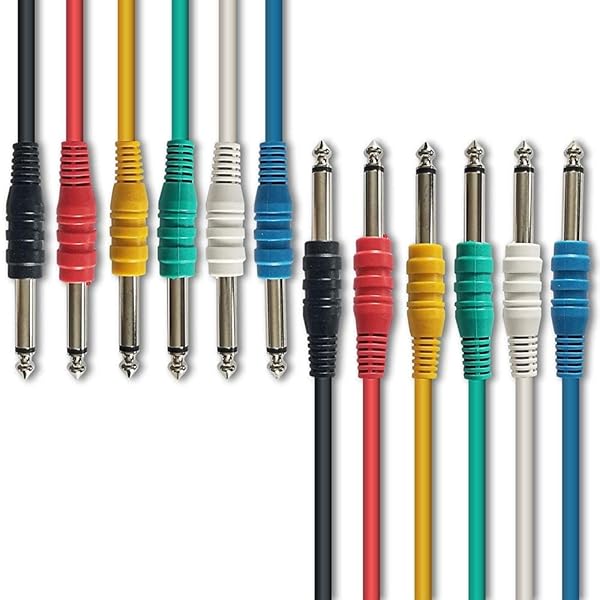 AxcessAbles 1 4 (6.35mm) TS to 1 4 (6.35mm) TS Unbalanced Mono Multi-Color Patch Cables 6 Pack Outboard Gear and Patchbay Studio Cables External