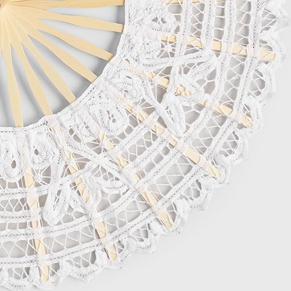 BABEYOND Cotton Lace Folding Handheld Fan Embroidered Bridal Hand Fan for Weddings and Parties White - Image 4