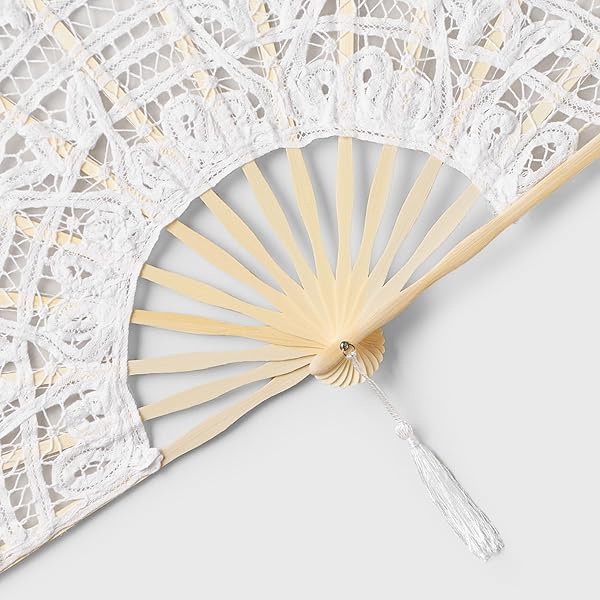 BABEYOND Cotton Lace Folding Handheld Fan Embroidered Bridal Hand Fan for Weddings and Parties White - Image 5