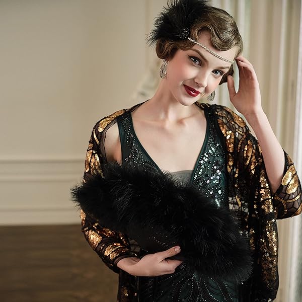 BABEYOND Marabou Feather Fan Vintage Folding Hand Fan for Costume Dancing Show Tea Party Wedding Decoration Black - Image 4