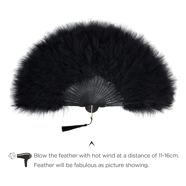 BABEYOND Marabou Feather Fan Vintage Folding Hand Fan for Costume Dancing Show Tea Party Wedding Decoration Black - Image 5