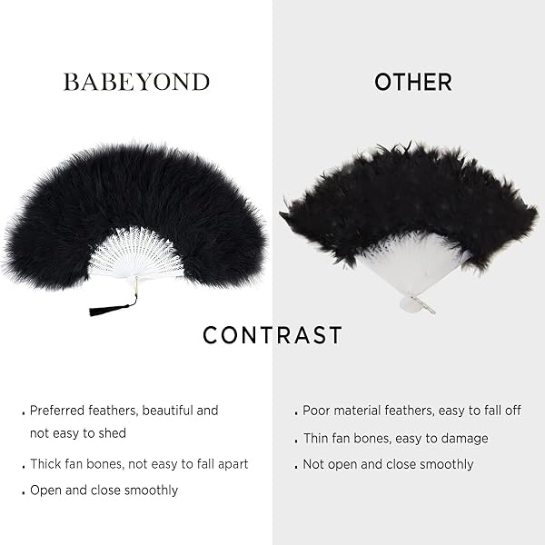 BABEYOND Marabou Feather Fan Vintage Folding Hand Fan for Costume Dancing Show Tea Party Wedding Decoration Black - Image 7
