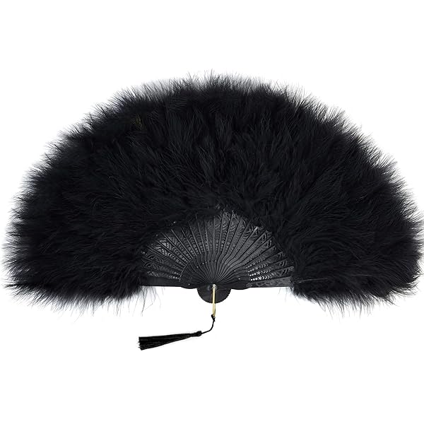 BABEYOND Marabou Feather Fan Vintage Folding Hand Fan for Costume Dancing Show Tea Party Wedding Decoration Black