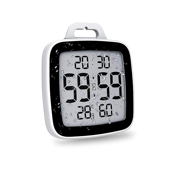 BALDR Digital Bathroom Clock Waterproof Shower Clock with Timer Time and Temperature for Kids and Adults Black