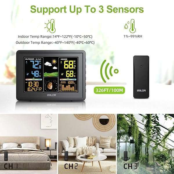 BALDR Weather Station: Digital LCD Thermometer & Humidity Monitor with Moon Phase & Barometric Pressure - Image 8
