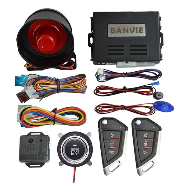 BANVIE Car Alarm System Remote Engine Start Push to Start Stop Ignition Button Kit for Enhanced Vehicle Security