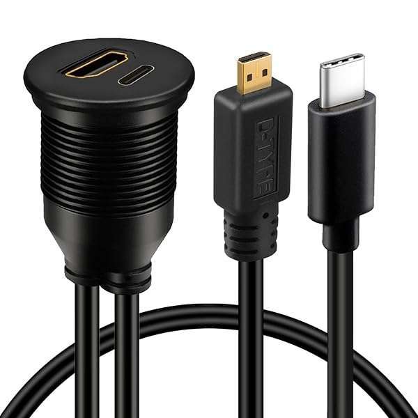 BATIGE 3ft Micro HDMI to HDMI & Type C Flush Mount Cable for Car, Boat & Motorcycle - Durable & Versatile Connection