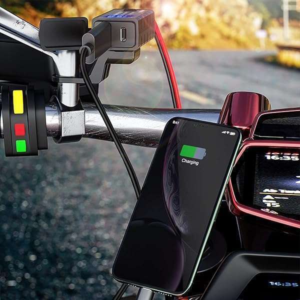 BATIGE Motorcycle USB Charger: SAE to USB Type C, Quick Charge 3.0, Voltmeter & Waterproof Extension Cable for GPS & Smartphone - Image 3
