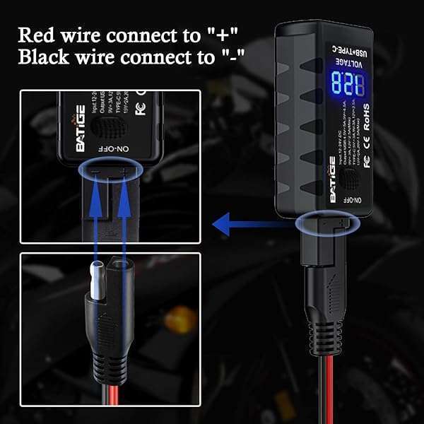 BATIGE Motorcycle USB Charger: SAE to USB Type C, Quick Charge 3.0, Voltmeter & Waterproof Extension Cable for GPS & Smartphone - Image 4
