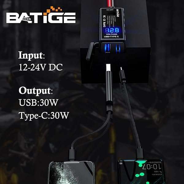 BATIGE Motorcycle USB Charger: SAE to USB Type C, Quick Charge 3.0, Voltmeter & Waterproof Extension Cable for GPS & Smartphone - Image 5
