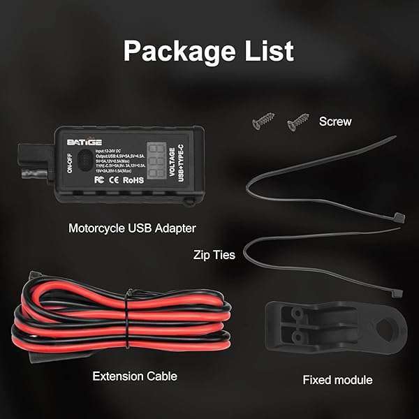 BATIGE Motorcycle USB Charger: SAE to USB Type C, Quick Charge 3.0, Voltmeter & Waterproof Extension Cable for GPS & Smartphone - Image 9