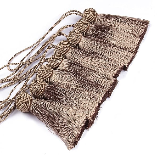 BEL AVENIR 8 Pcs Elegant Polyester Key Tassel Set Colorful Charms for Christmas Tree DIY Craft Garland Wedding Home Party Decorations Flaxen - Image 2