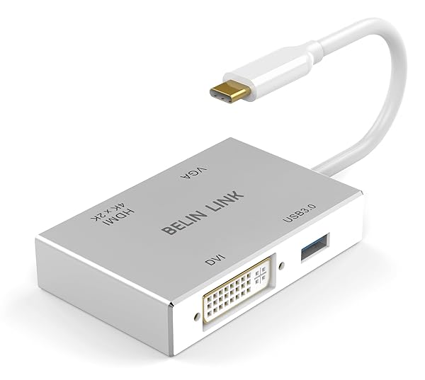 BELIN LINK USB-C to HDMI DVI VGA Adapter - 4-in-1 Hub for MacBook Pro, Surface Pro & More | 4K Thunderbolt 3 Compatible - Image 2